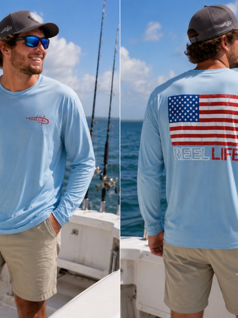 Reel Life Men’s XL Light Blue Long Sleeve Fishing Performance Shirt *